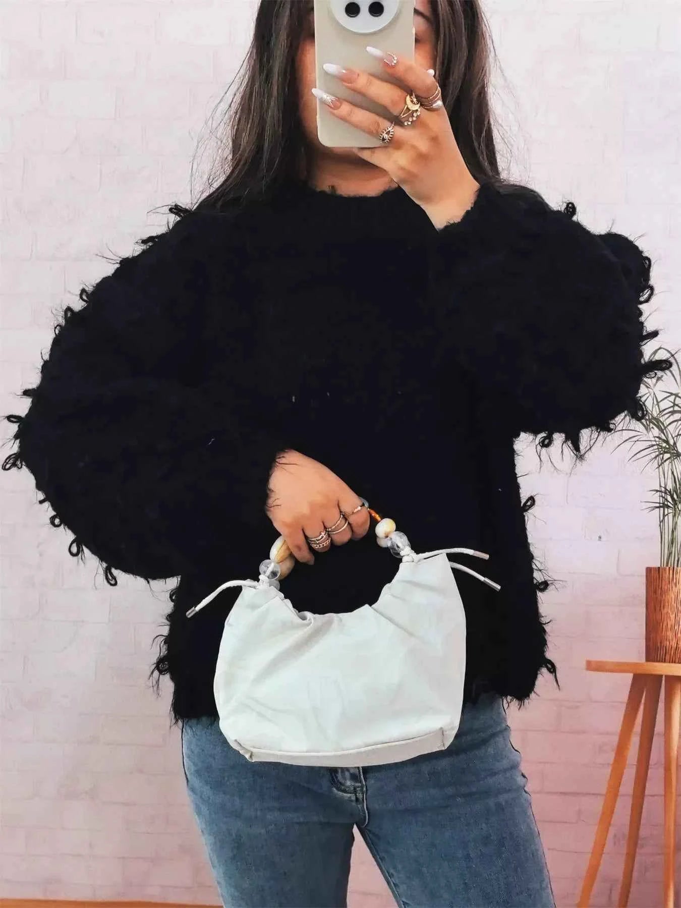 Chunky Round Neck Long Sleeve Sweater Black One Size 35ba18cd66634f3fb8706a5e1564ee32-Max-Origin