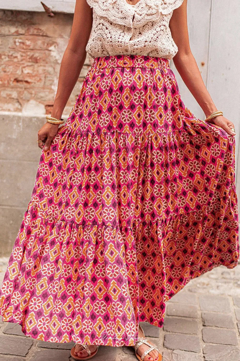 Printed Tiered Maxi Skirt Rose 35c7ef6d-e112-4bde-8957-d3f87795a0ce-Max