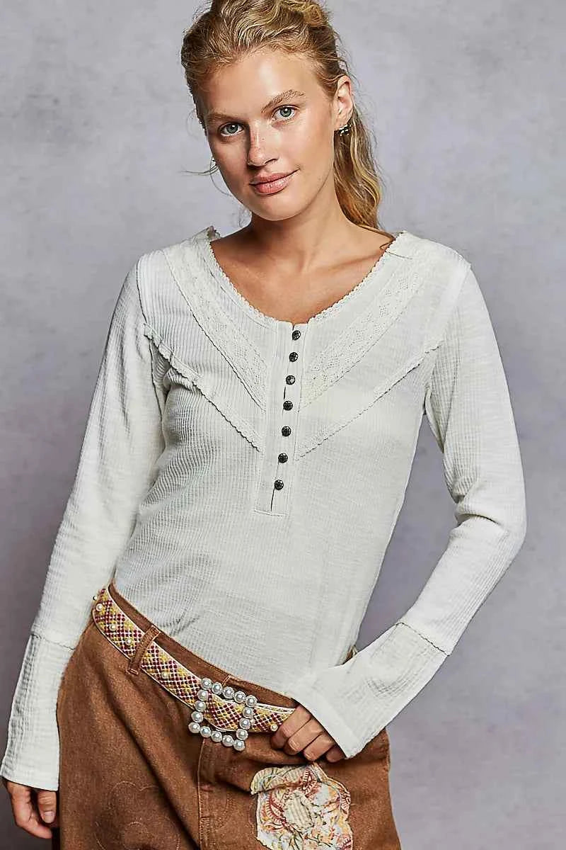 POL Ribbed Half Button Lace Detail Knit Top 35e43ef2-2a05-4c27-abfd-dbcf3123cd15-Max-Origin