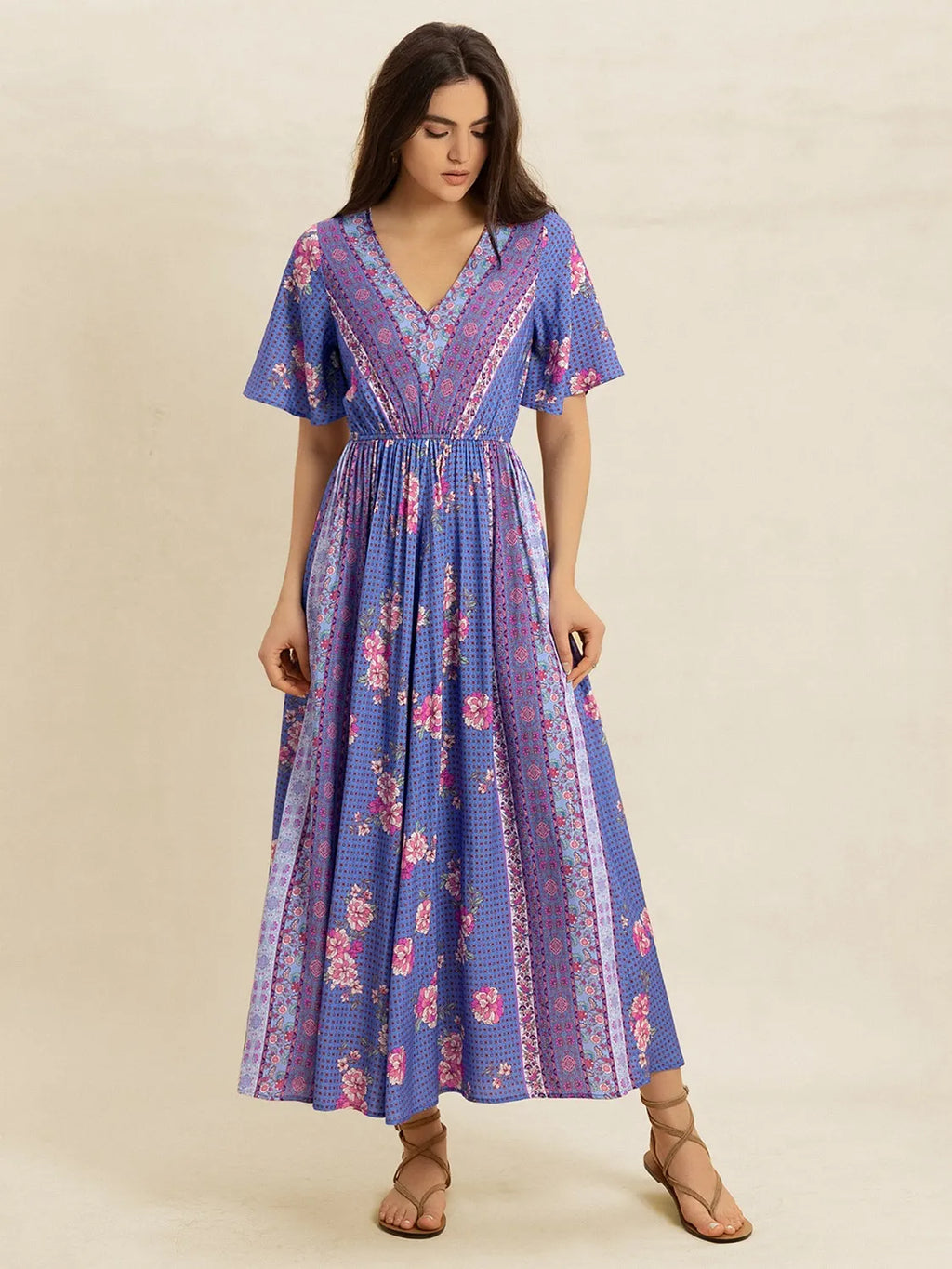 Printed Short Sleeve Midi Dress Blue Purple 35e5d9fa-d5ff-4ccb-8a7a-9cc1e0e14376-Max-Origin