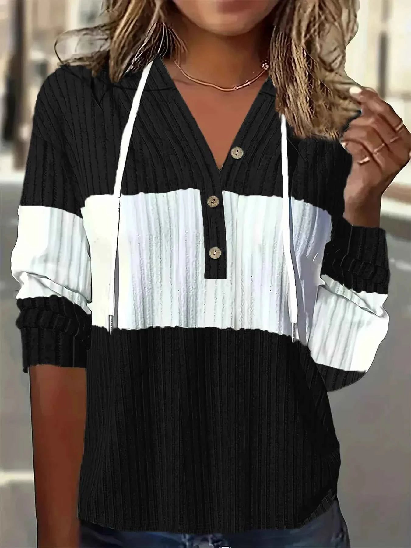 Color Block Drawstring Long Sleeve Hoodie Black 35eee989-31a8-476a-937e-18fa46aee6e6-Max-Origin