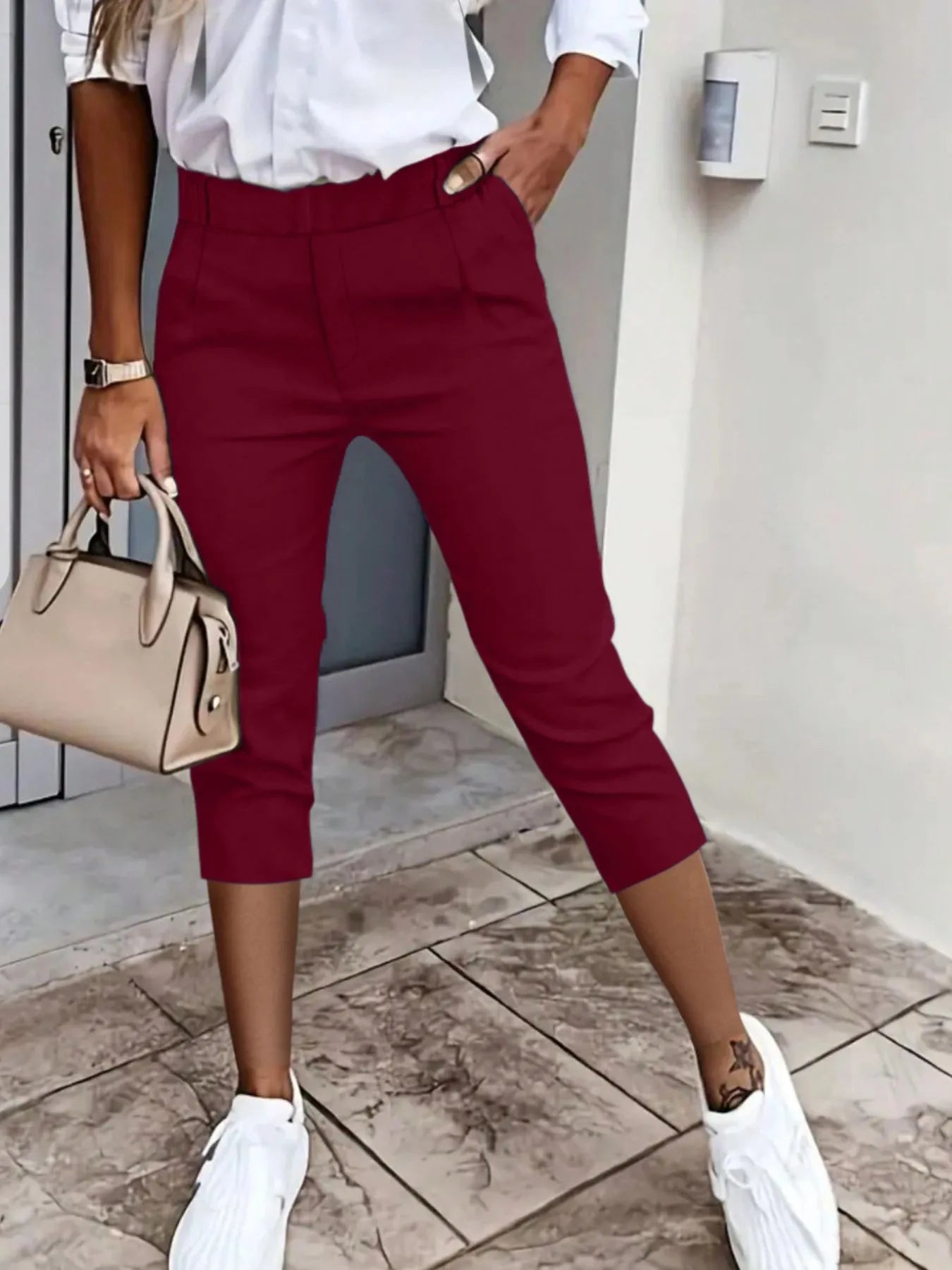 Pleated Detail Pants with Pockets Burgundy 35f2a19d-3c37-4a55-8fbb-50194c9e05b5-Max-Origin