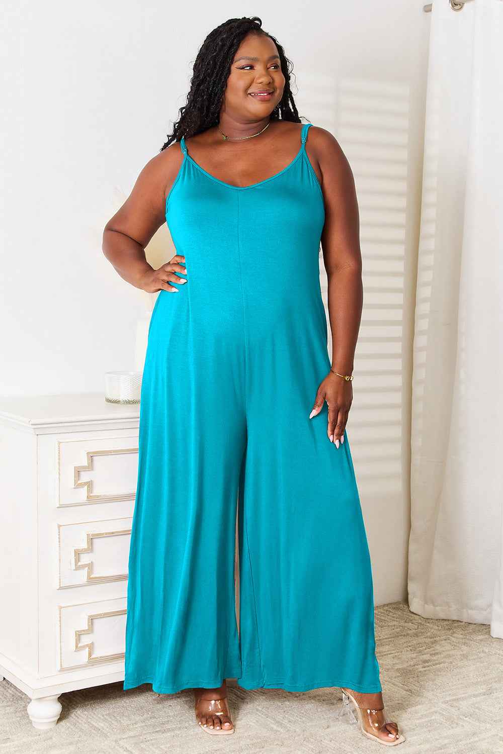 Double Take Full Size Soft Rayon Spaghetti Strap Tied Wide Leg Jumpsuit 3608ce207d014edeae6eccb0acb60fa9-Max