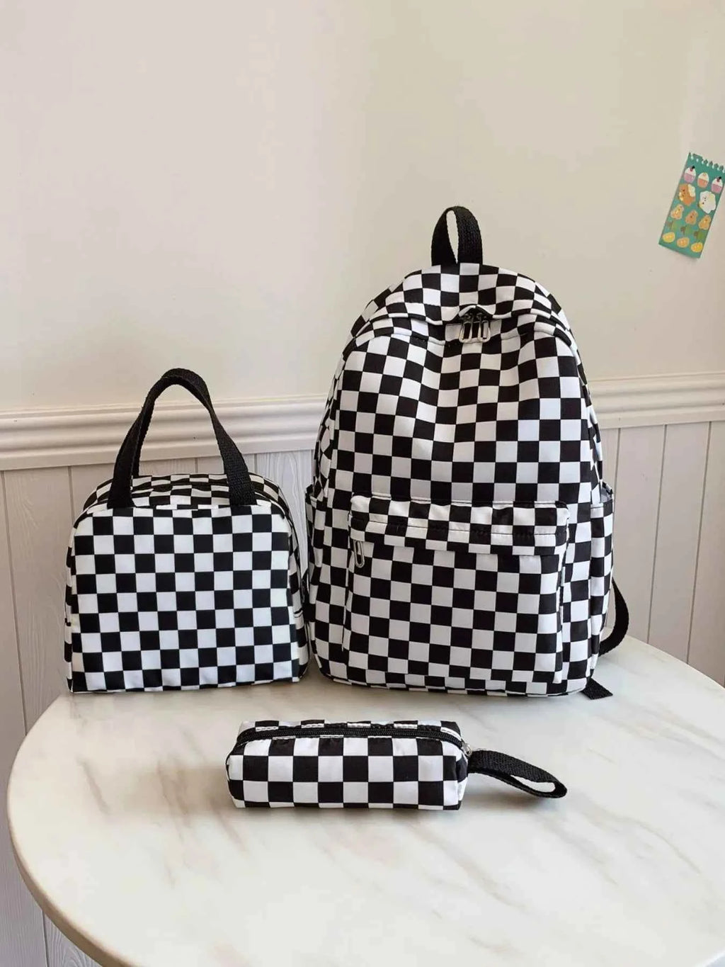 Checkered Pattern 3-Piece Bag Set Black onesize 3608ea36-817e-4120-ad40-70db71aafa71-Max-Origin