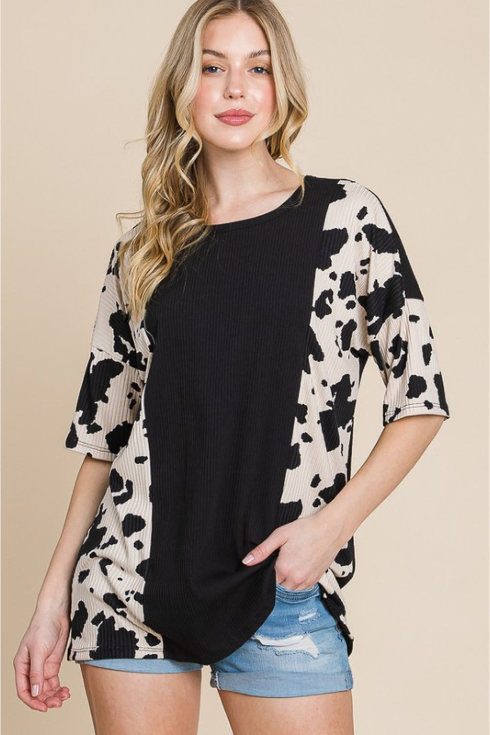BOMBOM Rodeo Love Ribbed Animal Contrast Tee Black 36103ceaf5ed4fd3b9f6456f76f66b04-Max