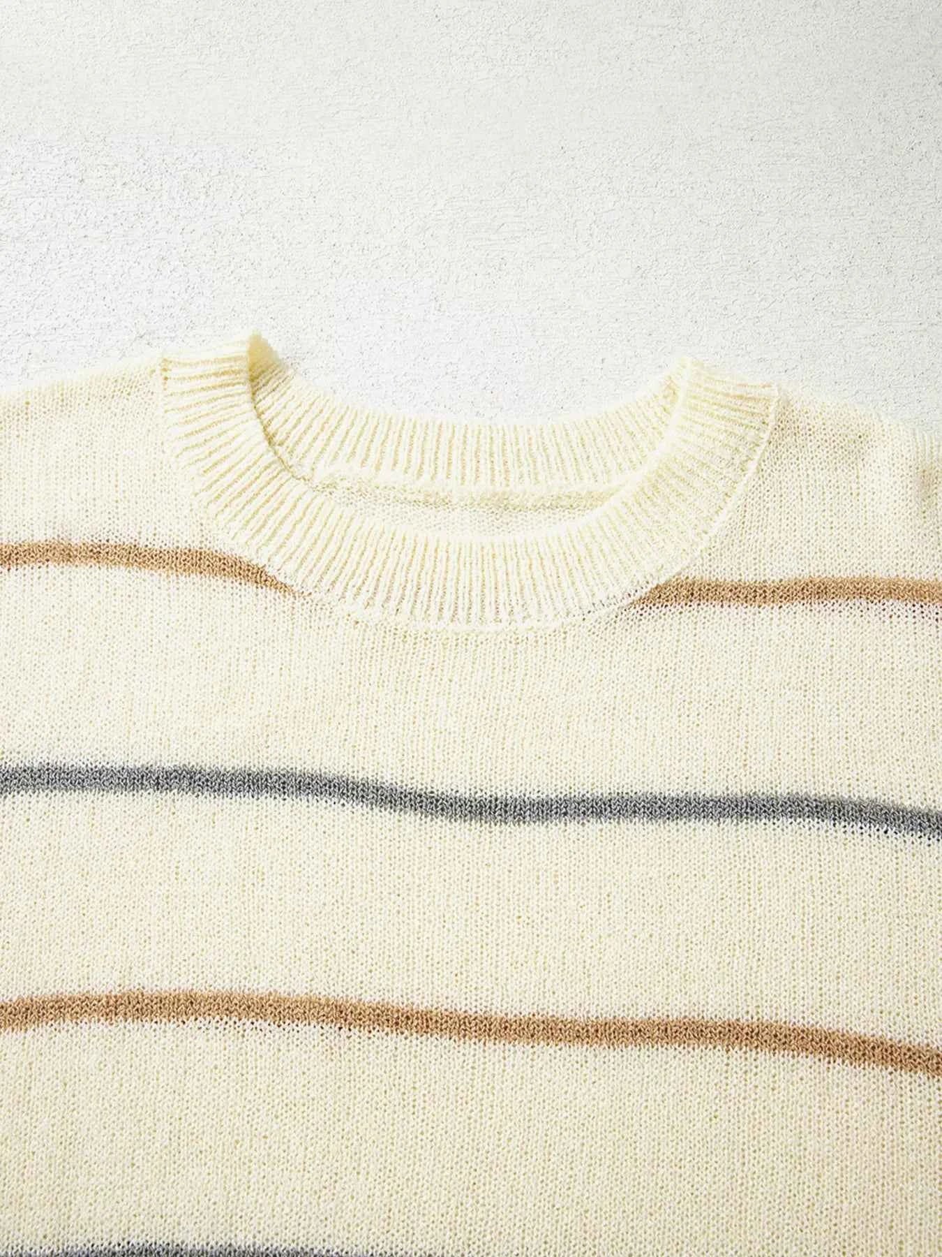 Stripe Striped Ribbed Edge Drop Shoulder Sweater 36161fe527f74fde85c03e09cbf9c3bd-Max-Origin