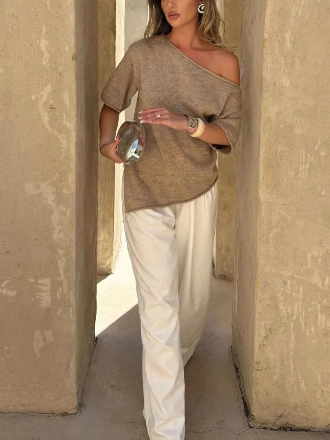 Single Shoulder Relaxed Fit Knit Top 3631e20c-4a13-4a04-a3fa-beb5320bbd4f-Max-Origin