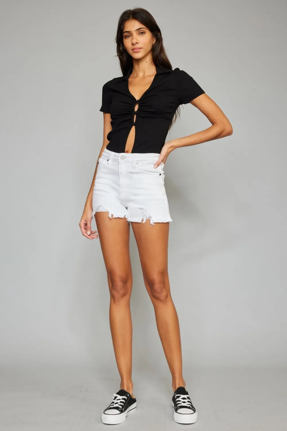 Kancan Full Size High Rise Frayed Hem Denim Shorts 3662d241-f978-4eed-a43a-e4939c01a4cc-Max