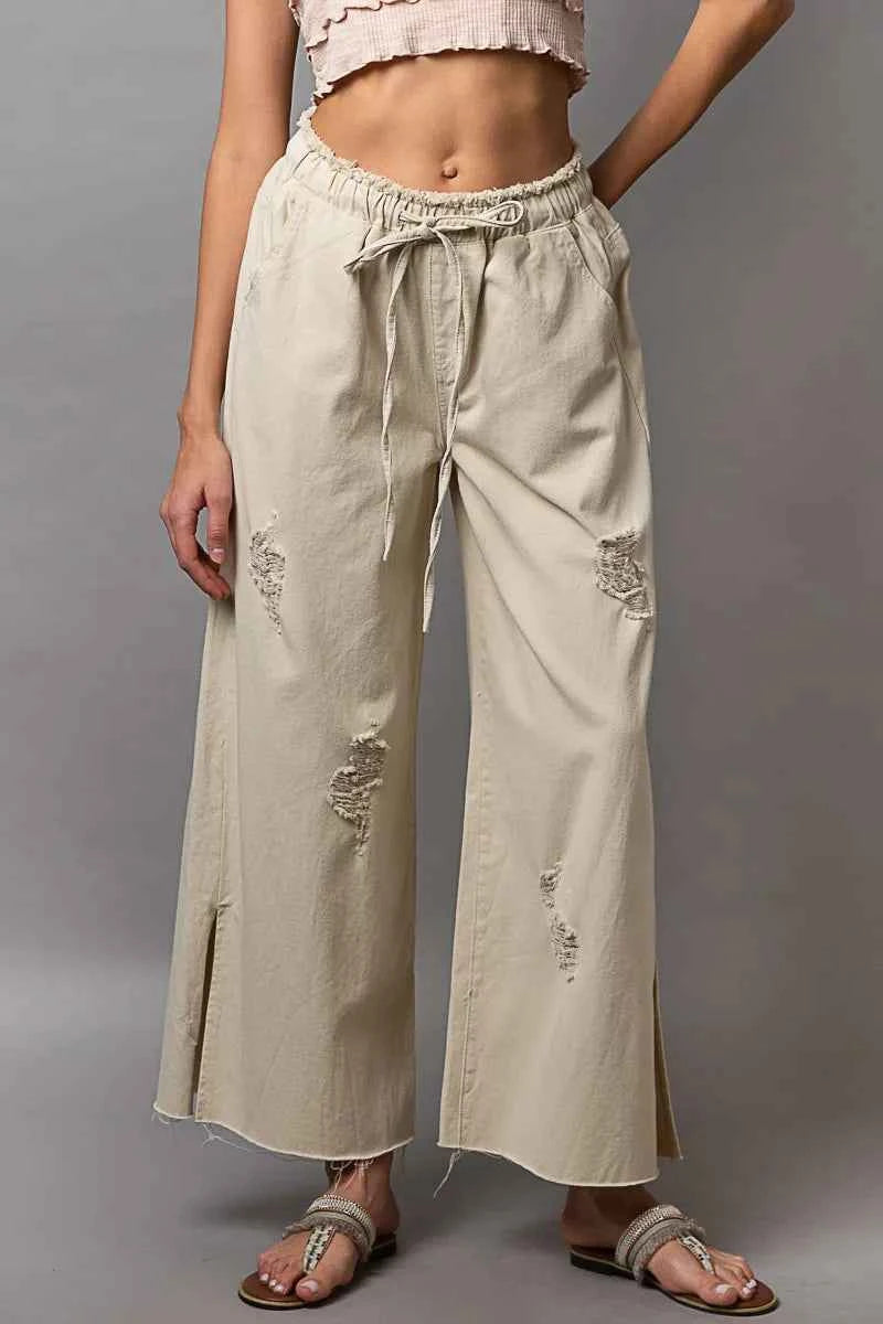POL Distressed Drawstring Slit Wide leg Pants Cream 366c06c9-48fa-4e9d-9018-cb778fb3d200-Max-Origin
