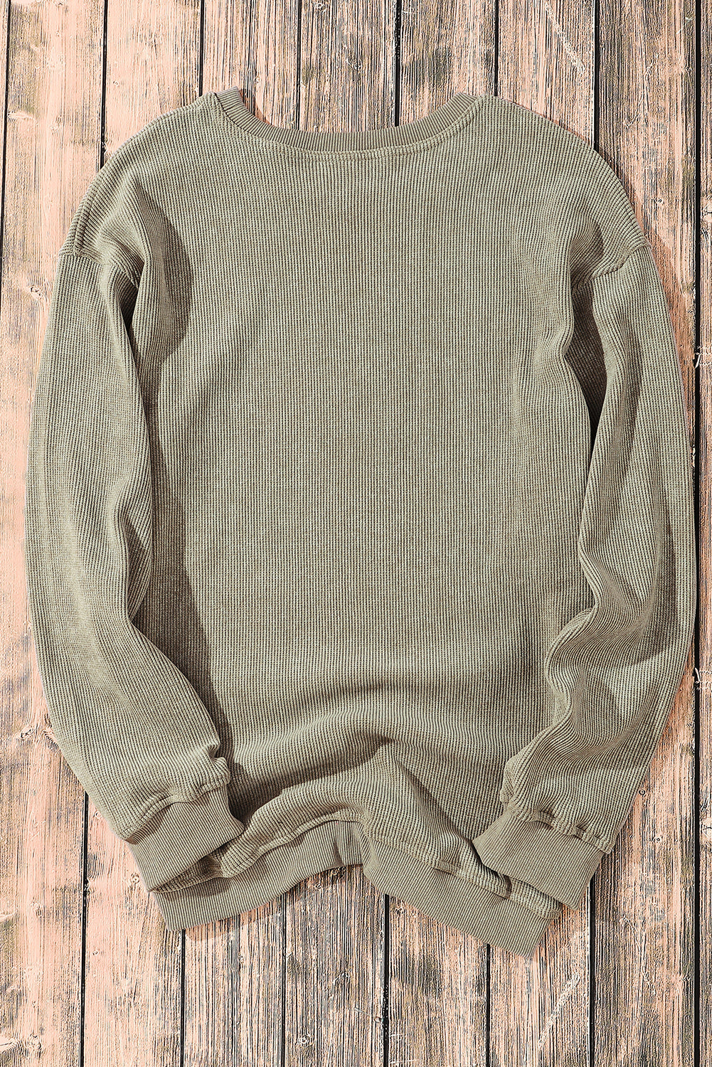 Green Ribbed Round Neck Drop Sleeve Pullover Sweatshirt 368a78cff7ddaf95