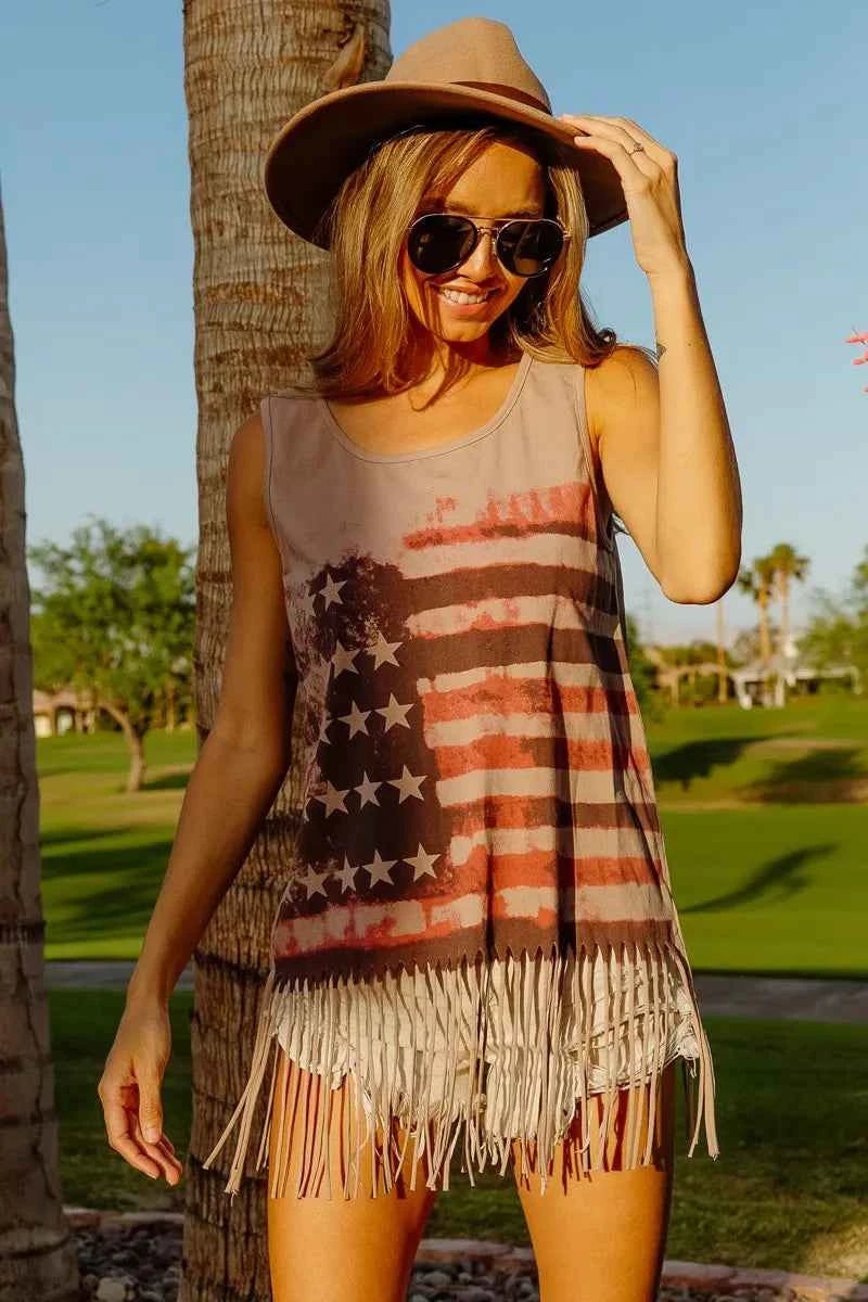 BiBi American Flag Print Knit Sleeveless Top 368a853f737c4547998f3175b89f95bc-Max-Origin