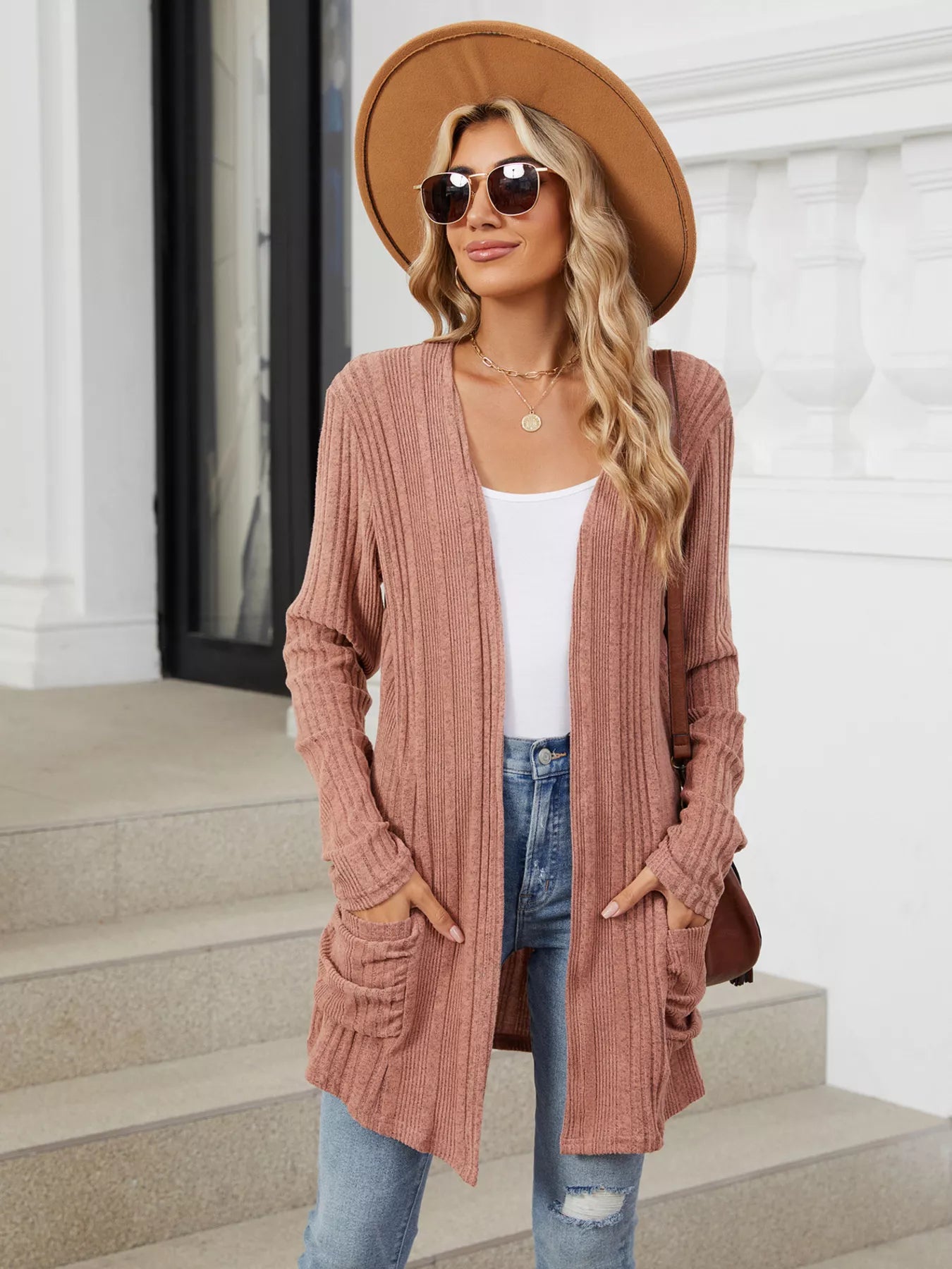 Open Front Long Cardigan Brick Red 3694075fae90449c8085c5857a1cd830-Max-Origin