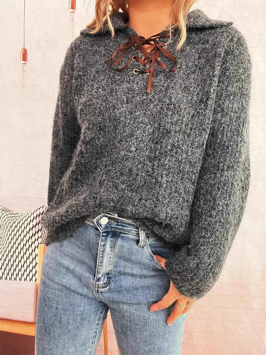 Lace Up Long Sleeve Sweater 36af72c6aaf441dc968b2193d8c00d40-Max-Origin