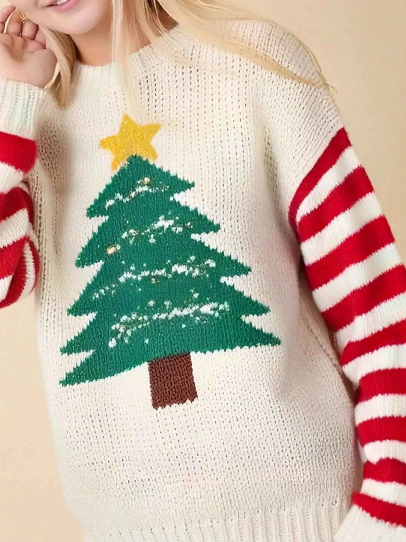 Christmas Tree Round Neck Sweater 36b3c99d-3a00-4f71-bacf-e09512dbe499-Max-Origin