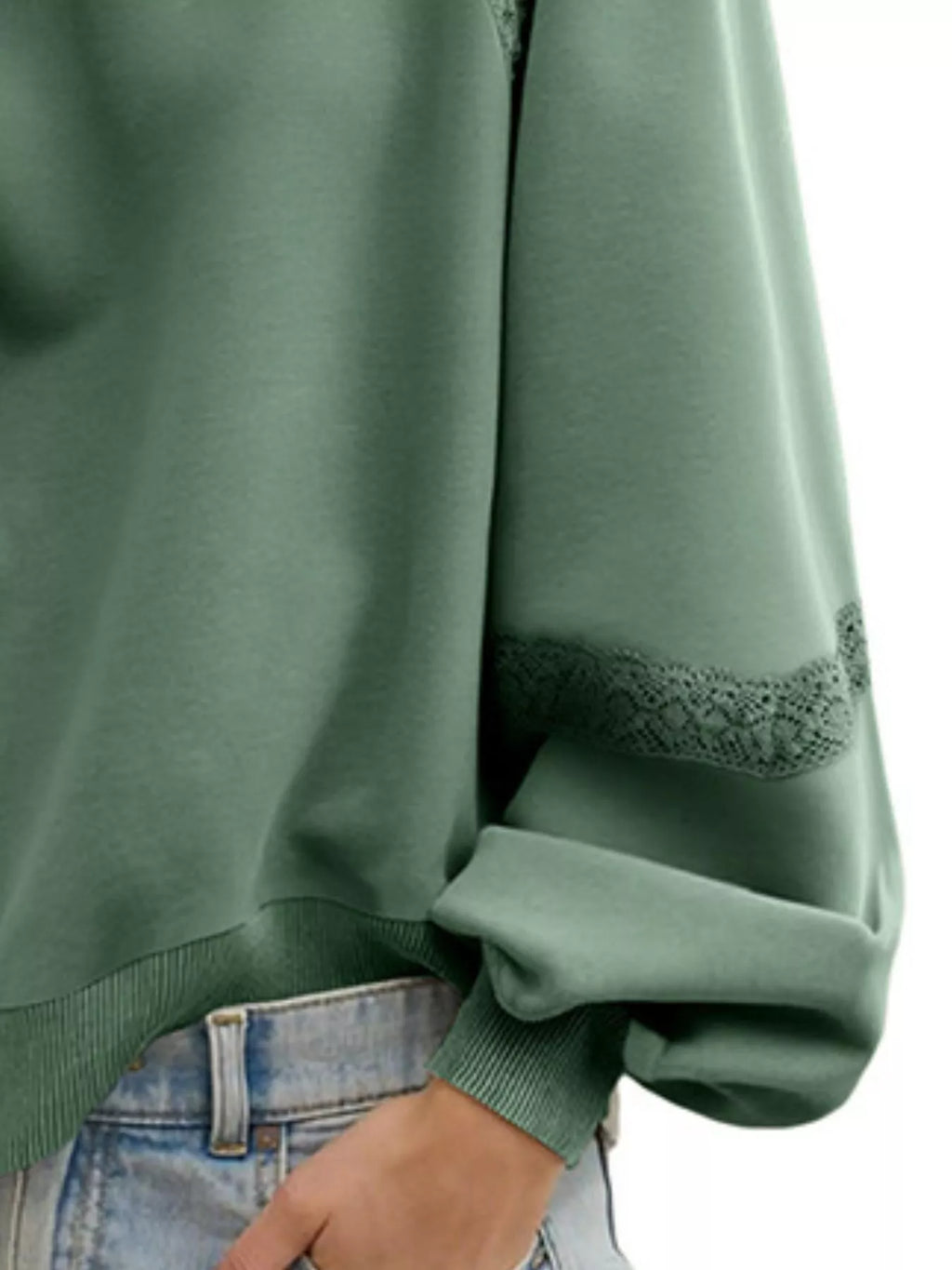 Lace Detail Notched Long Sleeve Sweatshirt 36de5284-e9a6-488b-9b38-f15b7b462ae5-Max-Origin