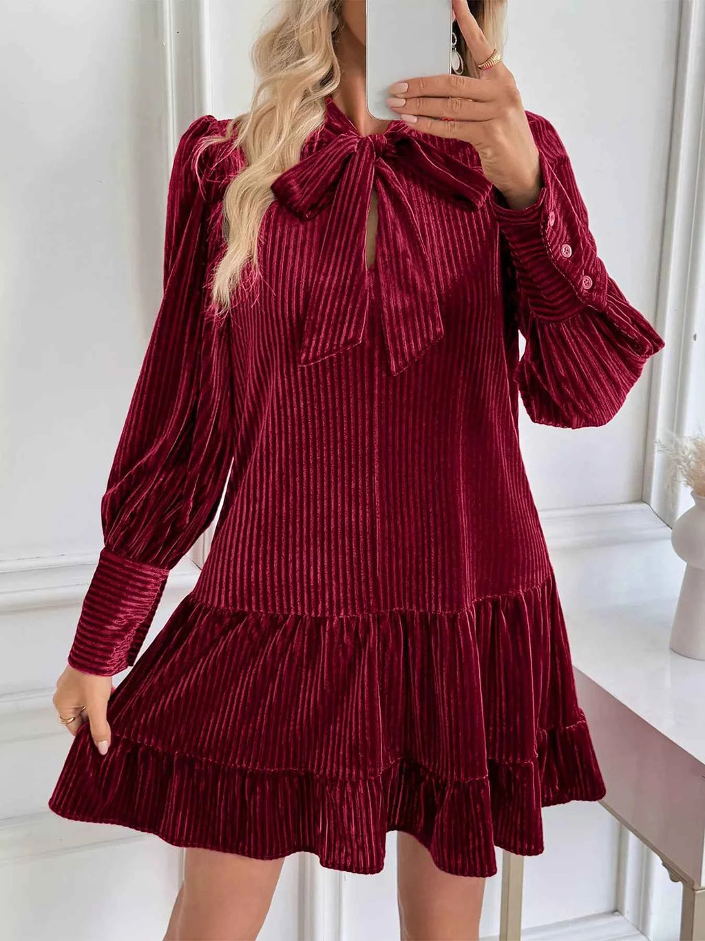 Velvet Tie Front Tiered Mini Dress 3715f0de27ef410292abd22a1ca702f2-Max-Origin