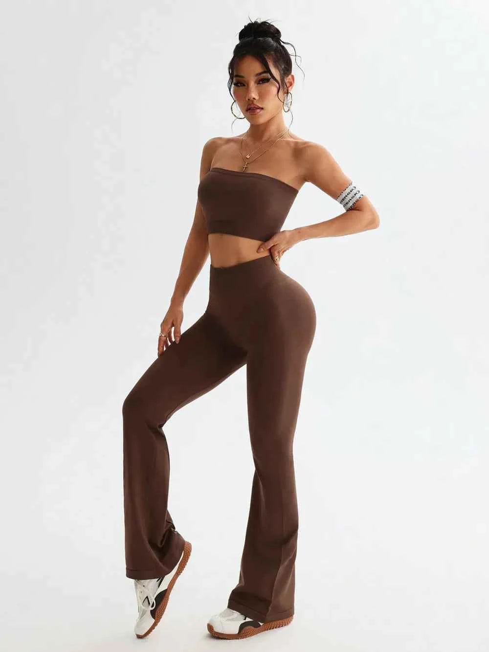 Tube Top and High Waist Flare Pants Active Set Brown 372c9d82-c514-4c0e-ae19-141ca97b7d05-Max