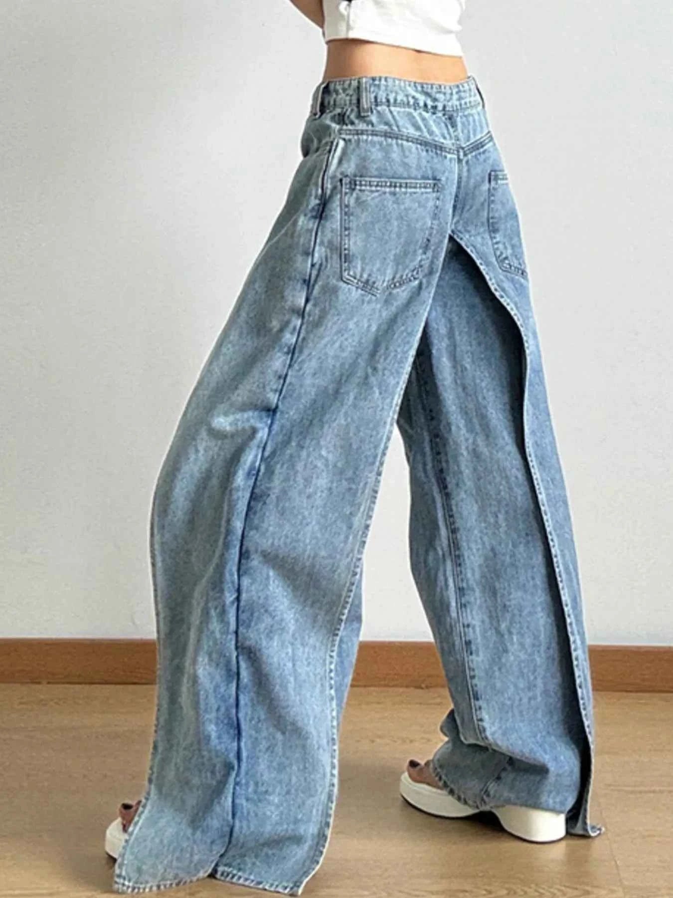 Wide Leg Wash Patchwork Jeans Blue 3731efa0-404a-46c7-948c-098a1eae0f1a-Max-Origin
