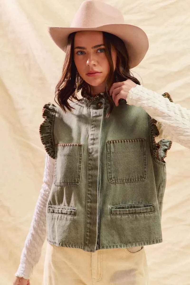 SO ME Washed Denim Stitch Ruffled Hidden Button Vest Top 374a05e6897d496faa74f9d0584ef1ee-Max-Origin
