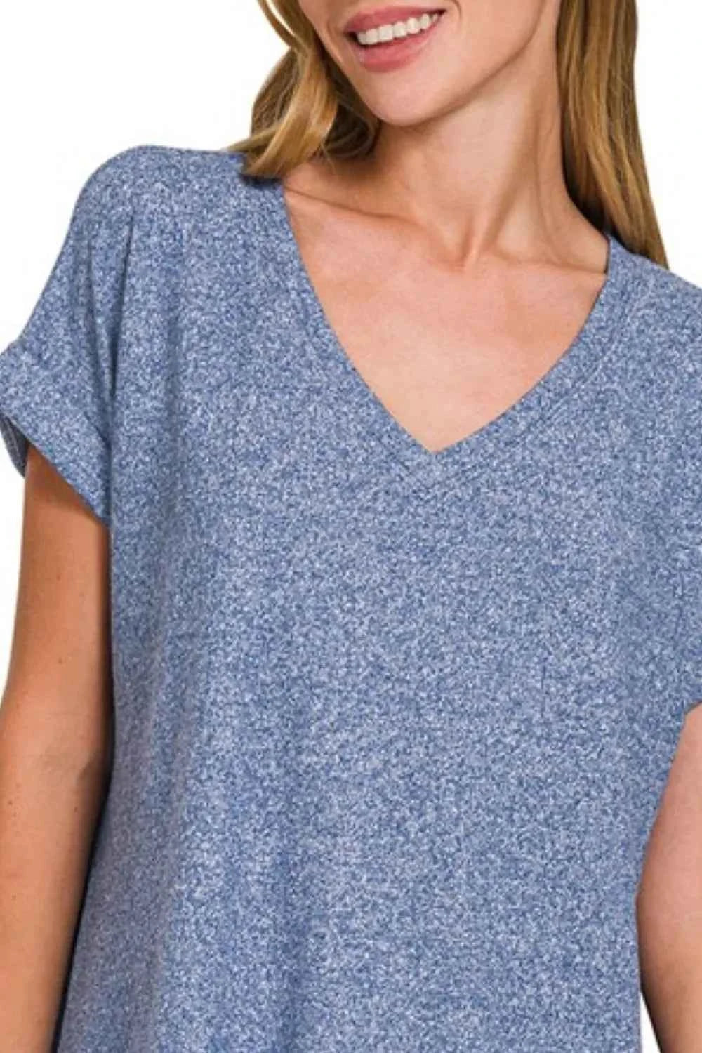 Zenana Soft Melange Hacci V-neck Tee 375515e5-107b-4b30-a829-b6284530cd23-Max-Origin