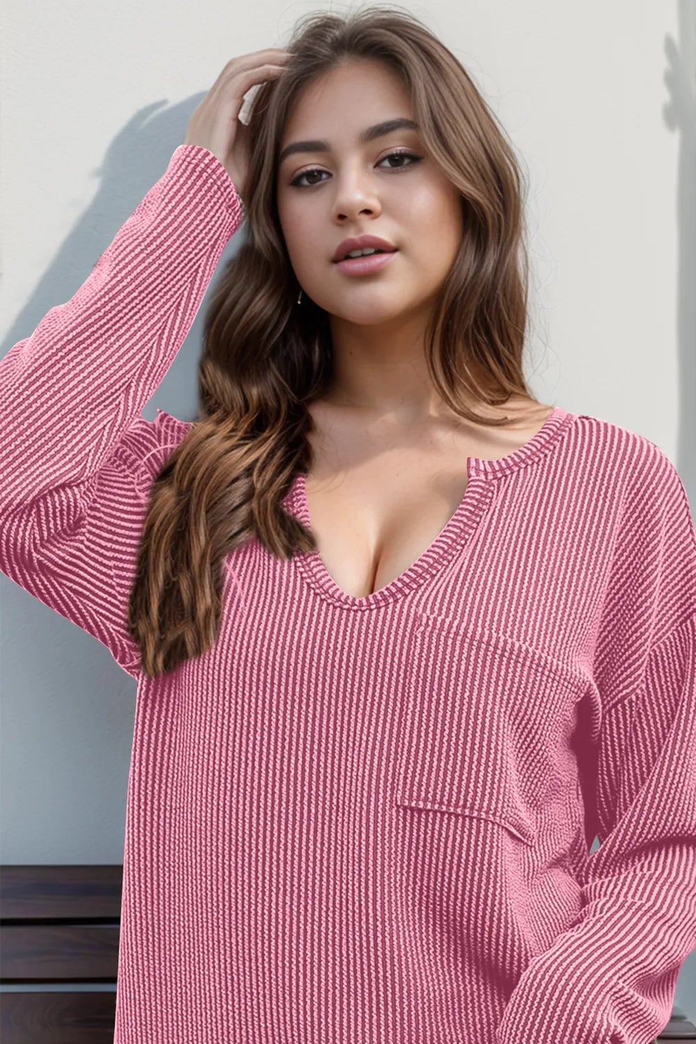Double Take Striped Notched Long Sleeve T-Shirt 3756794c-4c3f-4e18-9438-45bc1cb277a0-Max