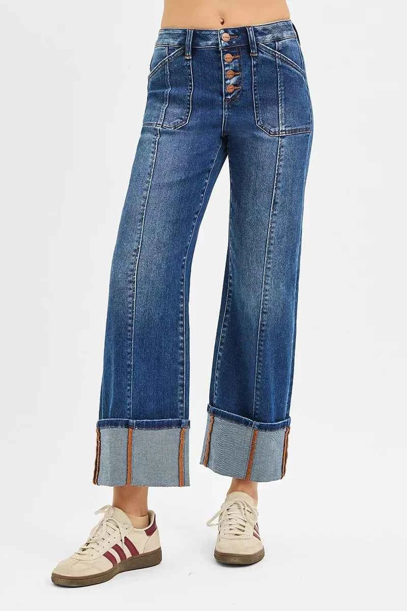 RISEN Full Size High Rise Crop Wide Straight Cuffed Jeans Plus Size DARK 37621faec3bb4d3dace050385de9d3de-Max-Origin