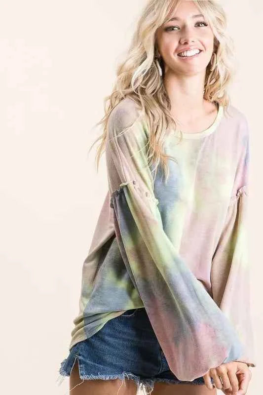 BiBi Tie Dye French Terry Sweatshirt With Bubble Sleeves 377ab2d892594d289d047c9f45113a69-Max-Origin