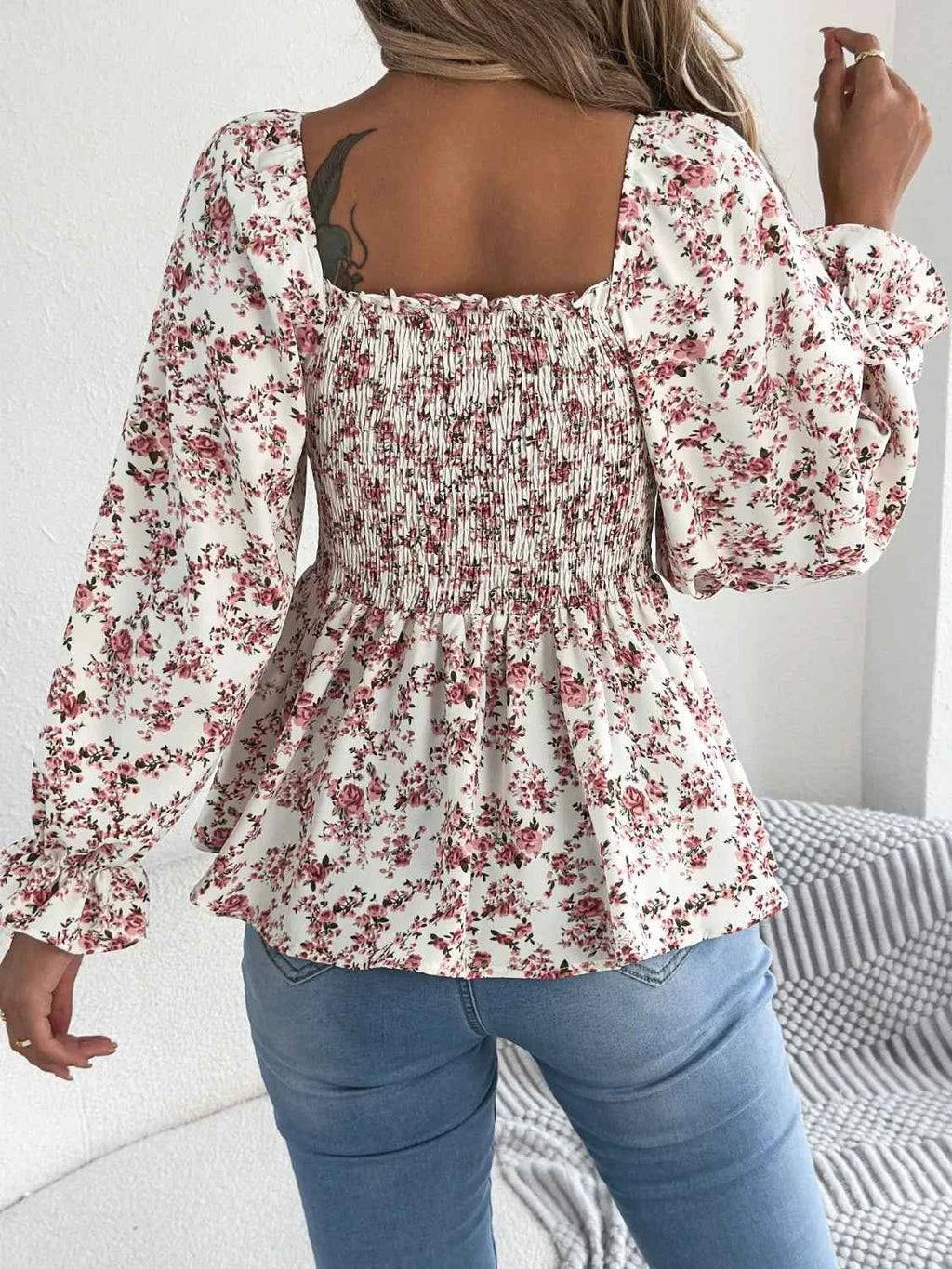 Floral Square Neck Flounce Sleeve Blouse 377fe34f-27b4-4ad9-b727-61a1f5412b68-Max-Origin