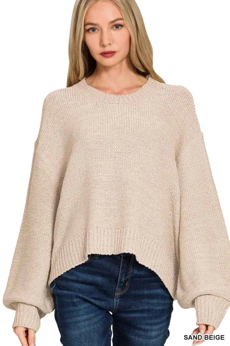 Zenana Oversized Baloon Sleeve Sweater SAND BEIGE 37a5263e45ca4cf1ab5d9d6975ecfc50-Max-Origin