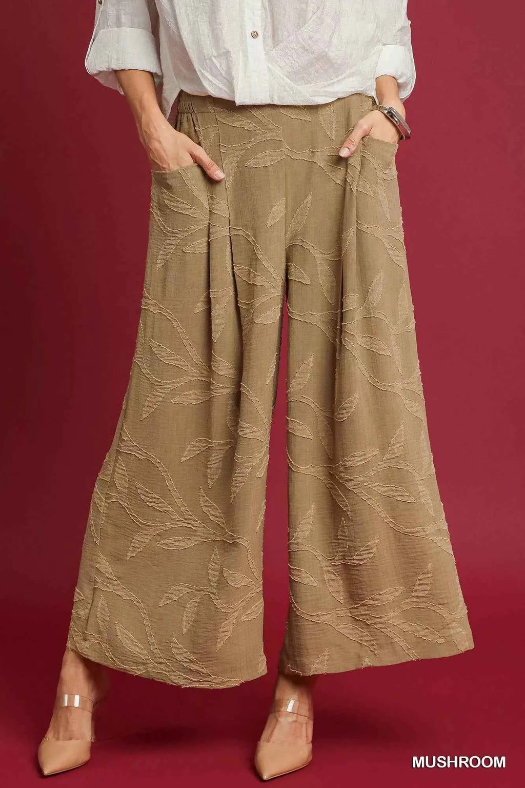 Umgee Jacquard Wide-Leg Pants MUSHROOM 37cdf28c-b54e-4ef9-be0f-e5cbd379821e-Max-Origin