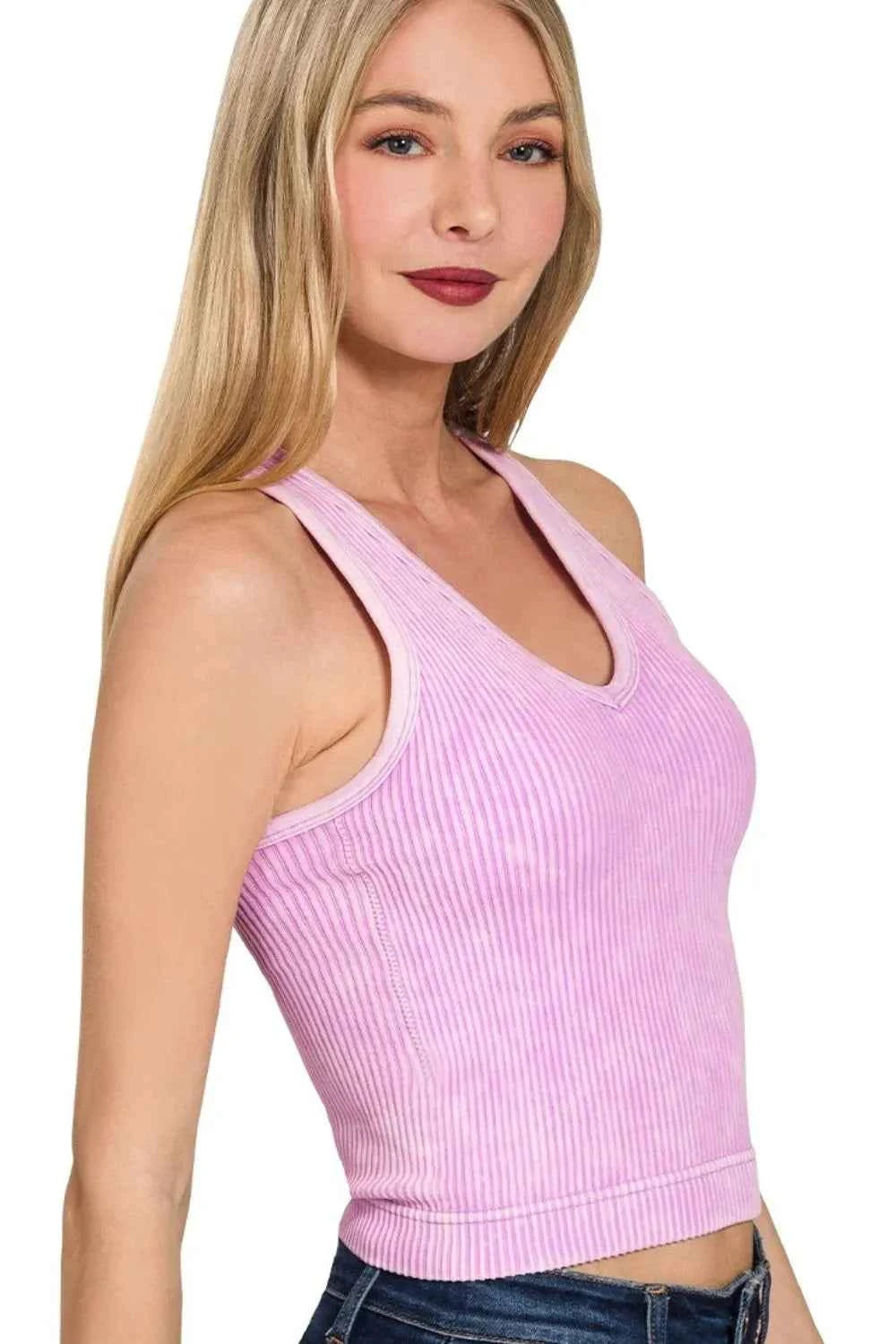 Zenana Washed Ribbed Seamless Bra Padded V-neck Tank Top B LAVENDER 37e19871-c9d4-4d25-8b5d-912ca88195be-Max-Origin