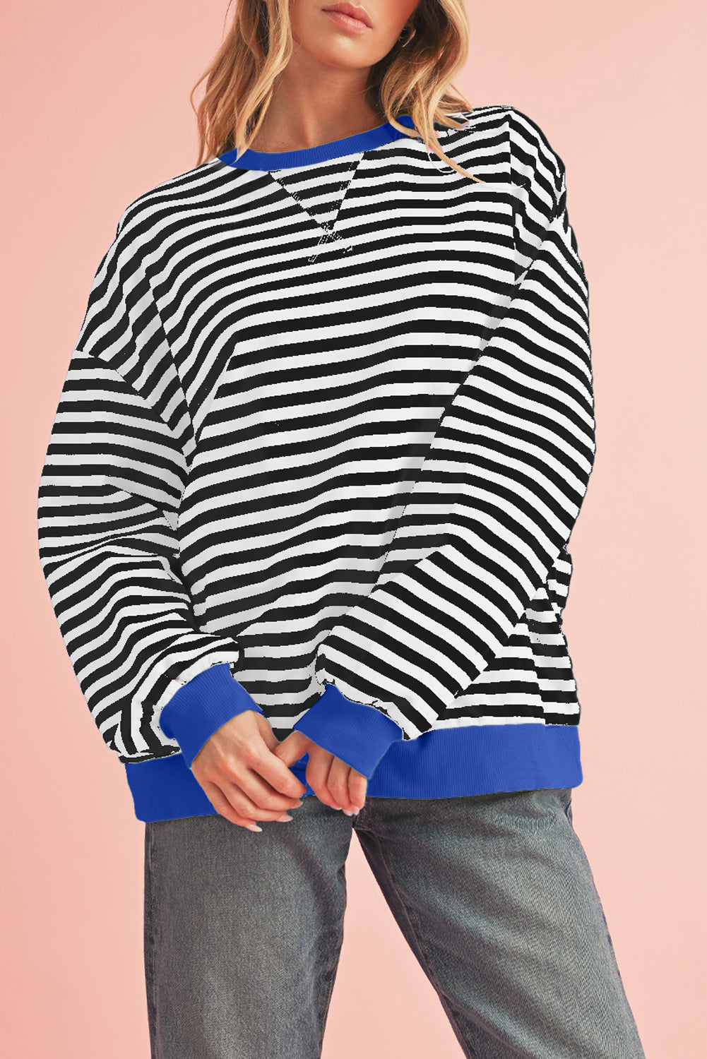 Black Stripe Contrast Edge Cross Seam Oversized Sweatshirt 38161012072394b1