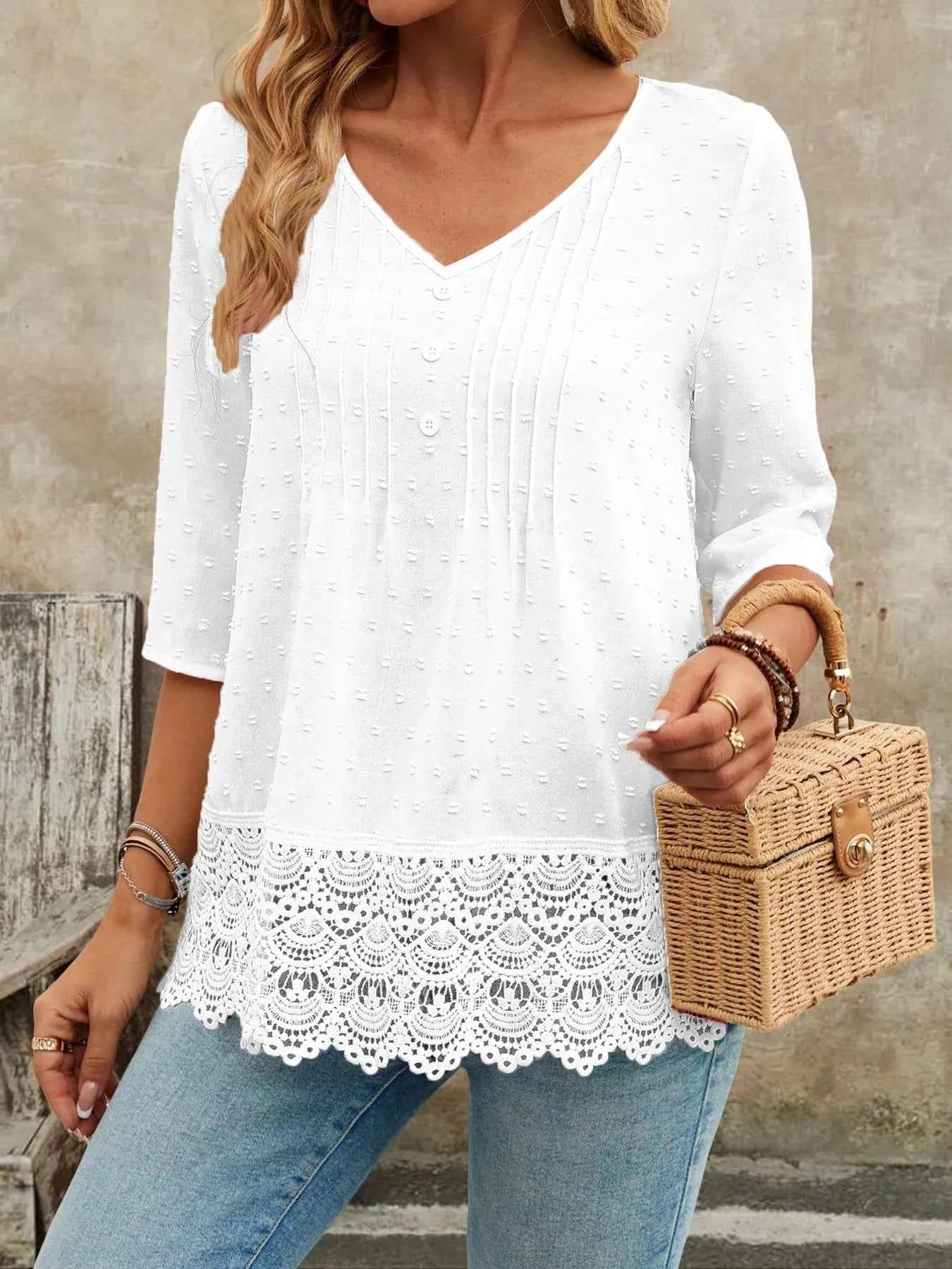 Lace Hem V-Neck Blouse 384fcc3926244196974ea95bf6f19de6-Max-Origin