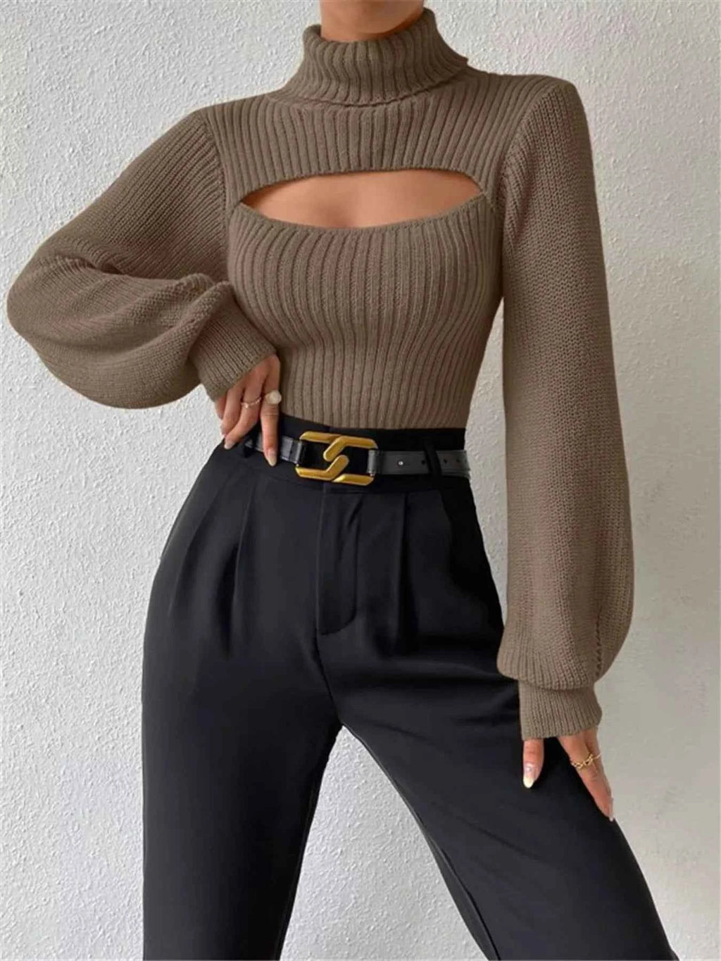 Cutout Front Turtleneck Long Sleeve Sweater 38883f66eb874cceb1141410545e57ed-Max-Origin