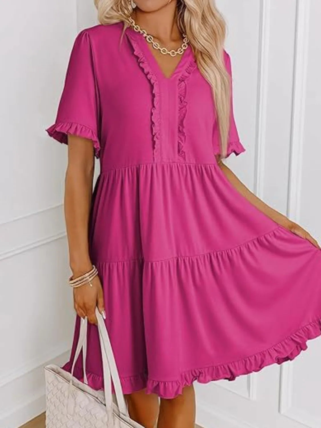 Tiered Notched Short Sleeve Mini Dress 38b5ae76-5b7f-4c81-aec8-1f31c221cbcb-Max-Origin