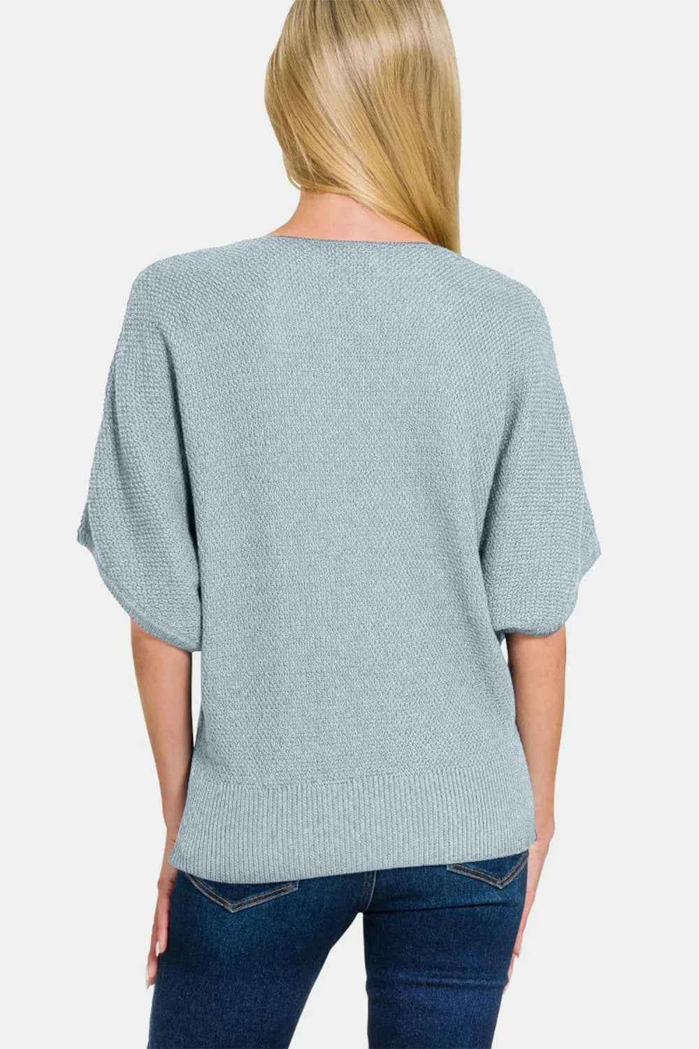 Zenana V-Neck Short Sleeve Dolman Sweater 38da6f00-66f4-4fd7-b862-1b01ca6ee13a-Max