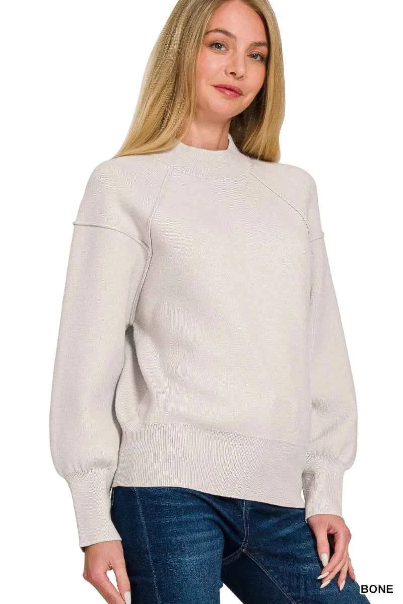 Zenana Viscose Mock Neck Exposed Seam Sweater BONE 397ec463e96342cb84b4bcdce3059dcf-Max-Origin