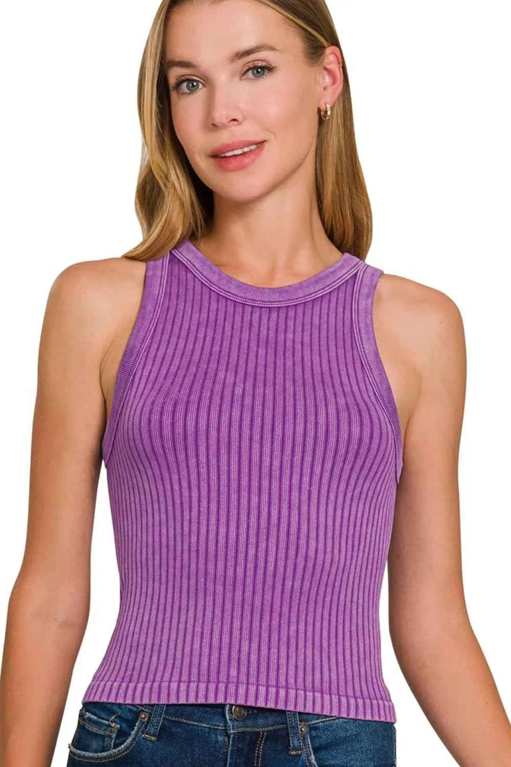 Zenana Ribbed Washed Seamless Tank Top VIOLET 398b629f-a14c-4910-9aa6-8dcfeb6ea394-Max-Origin