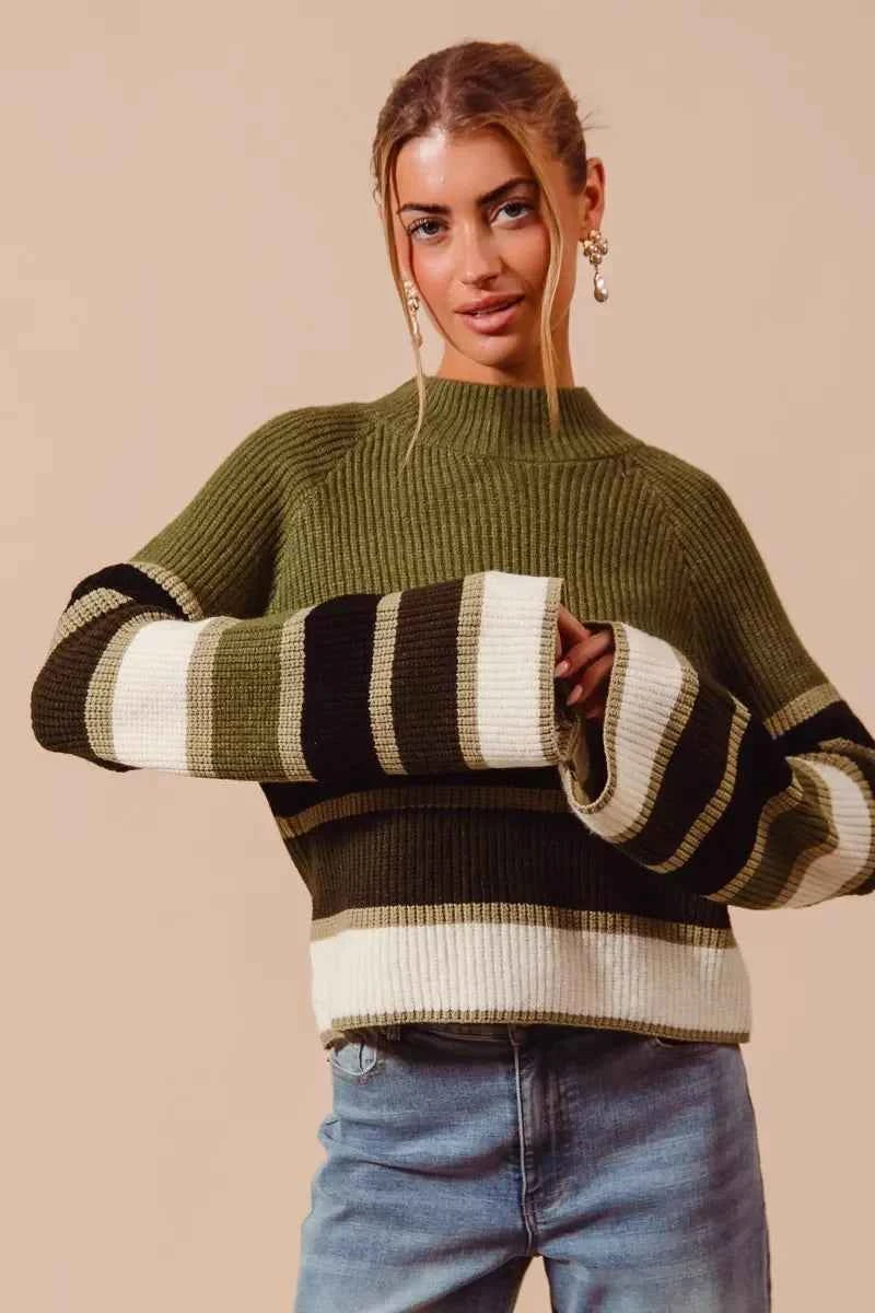 SO ME Multi Color Striped Mock Neck Sweater 39a4859ade304c95b1a8768e9e2b58a9-Max-Origin