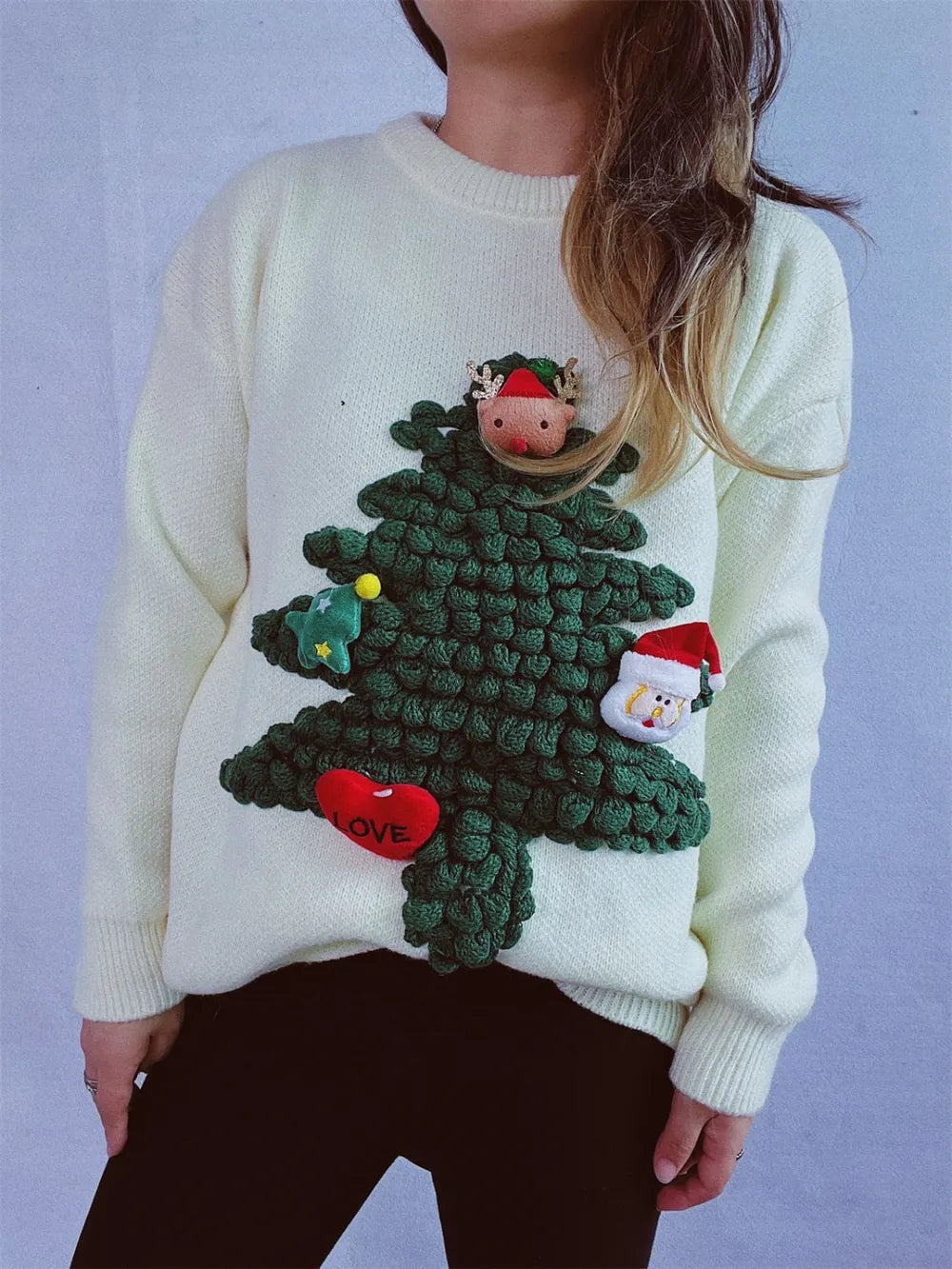 Christmas Tree Round Neck Long Sleeve Sweater 39a694a8-f1da-42c9-ab2c-e18616f1ffd4-Max