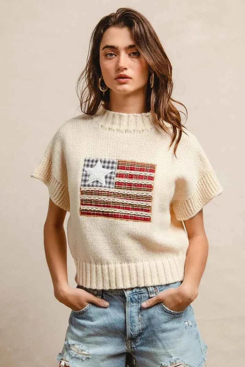 BiBi American Flag Patchwork Drop Shoulder Sweater 39b1be1915c64d599f842b714a635146-Max-Origin