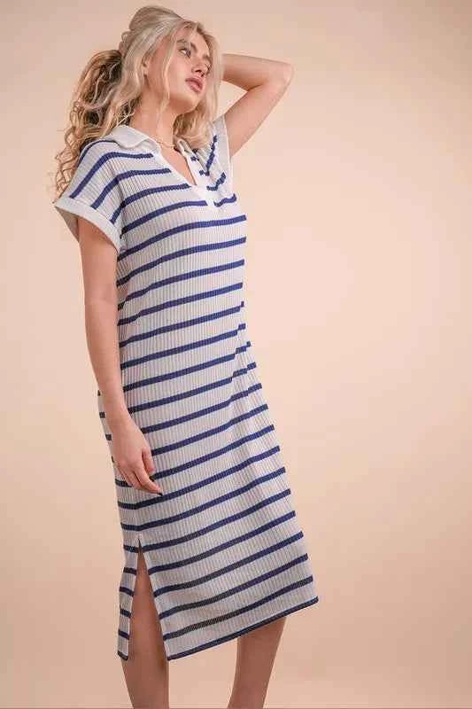 VERY J Oversized Collared Striped Knit Midi Dress 39b9f915c6974c42915c7a7f7e382b3a-Max-Origin