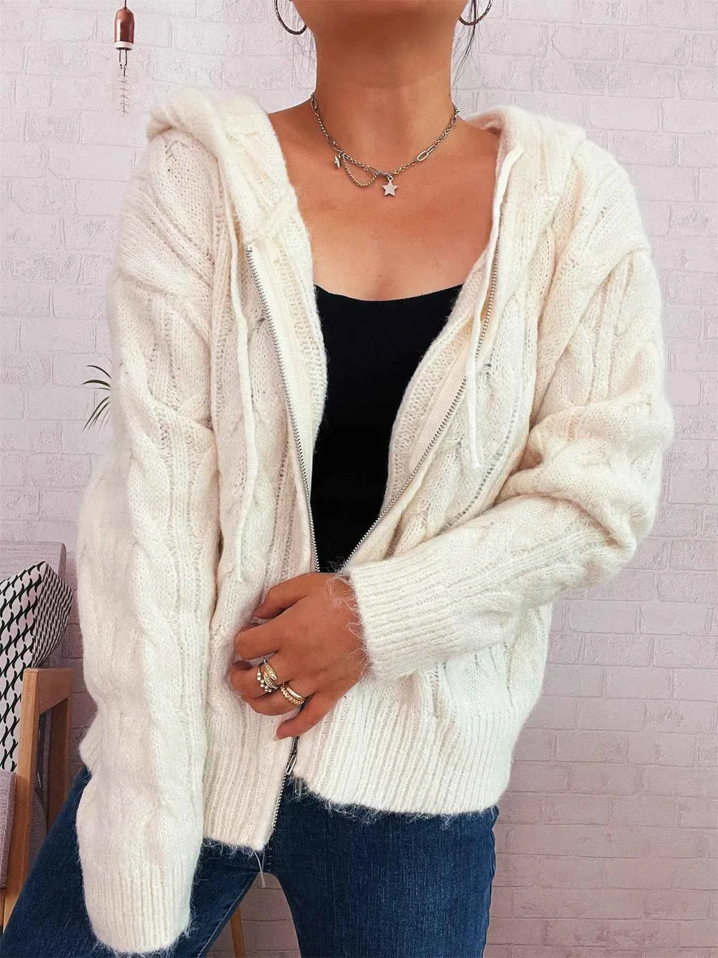 Cable Knit Hooded Zip-Up Cardigan 39d8b0fa6a274f8eb032830bf61f95c0-Max-Origin