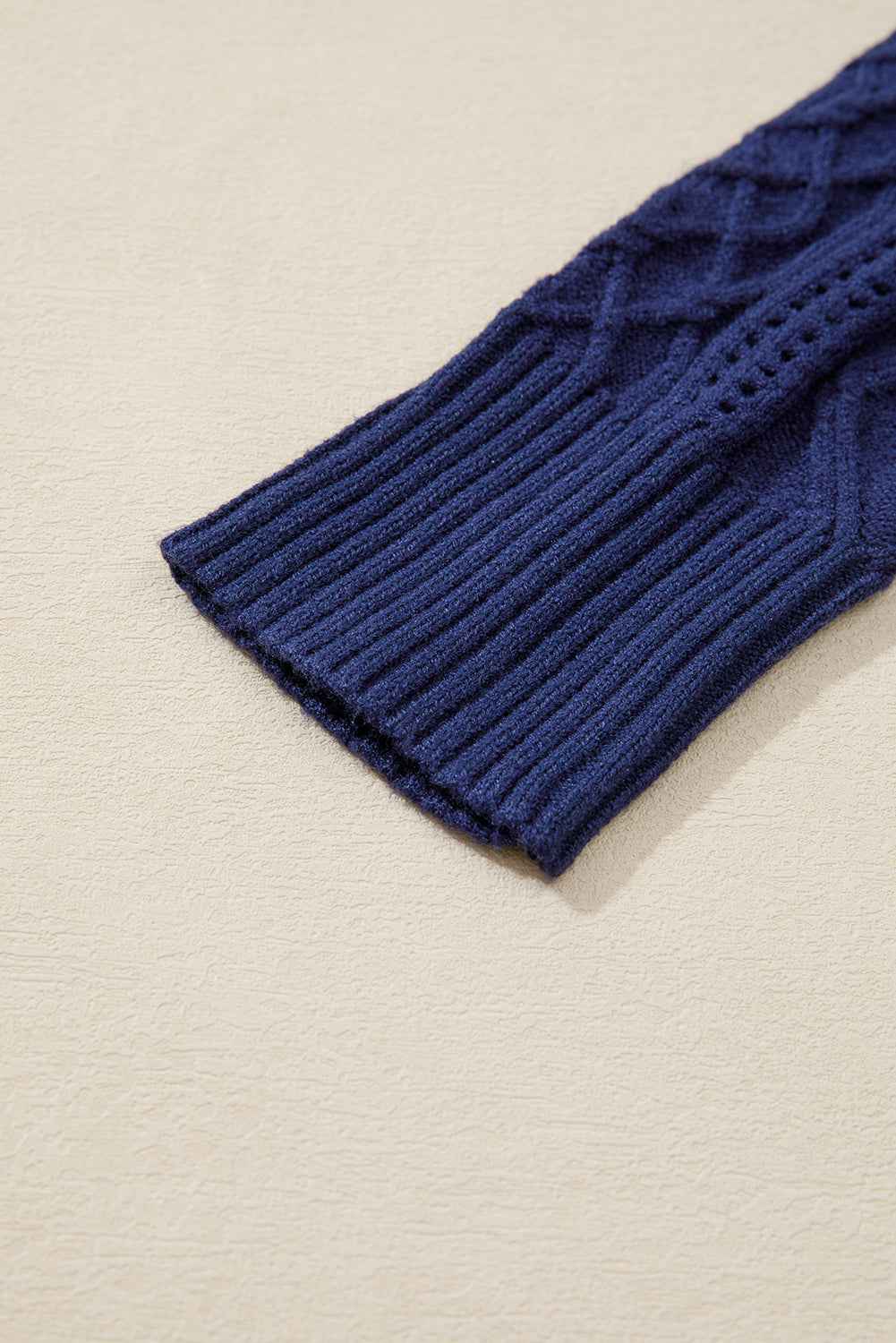 Navy Blue Mix Texture Knit Eyelet Detail Casual Sweater 39e949318b9f37c3