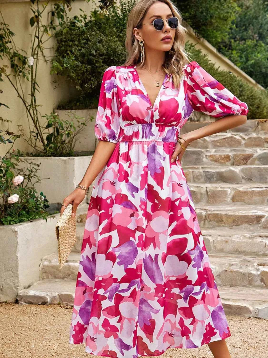 Printed Puff Sleeve Midi Dress 3a1e4a2e-2d3d-423e-b984-43b1ba69e648-Max-Origin