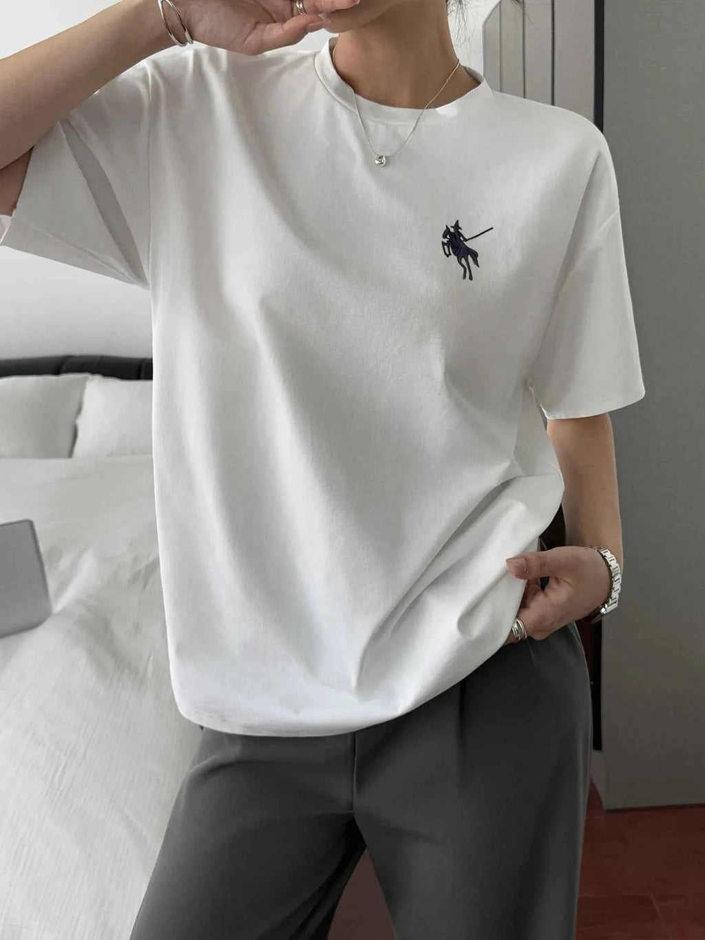 Round Neck Short Sleeve T-Shirt 3a2576f5e5cd464091f568d0f7c6111f-Max-Origin