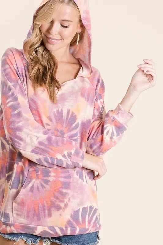 BiBi Circular Tie Dye Print Terry Hoodie with Kangaroo 3a2d7cd8b0754de6981031f98f6a349c-Max-Origin