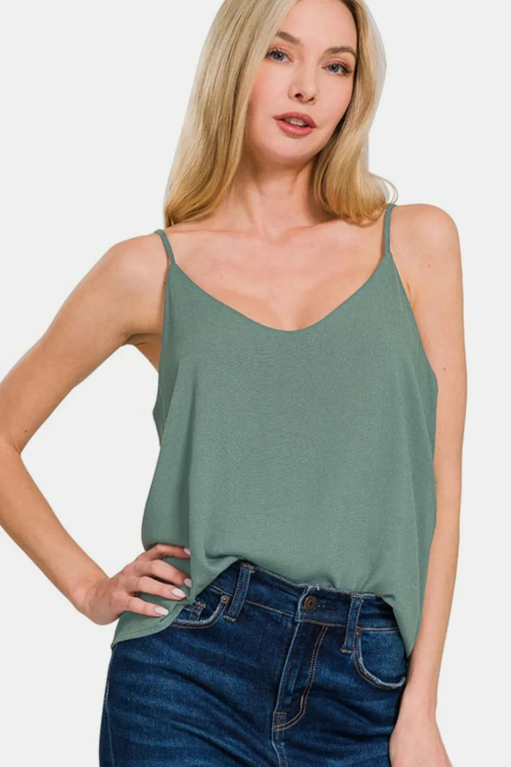 Zenana Two Layered Spaghetti Strap Cami Ash Jade 3a412e12-d05f-47f0-90c7-2734f9cc8305-Max