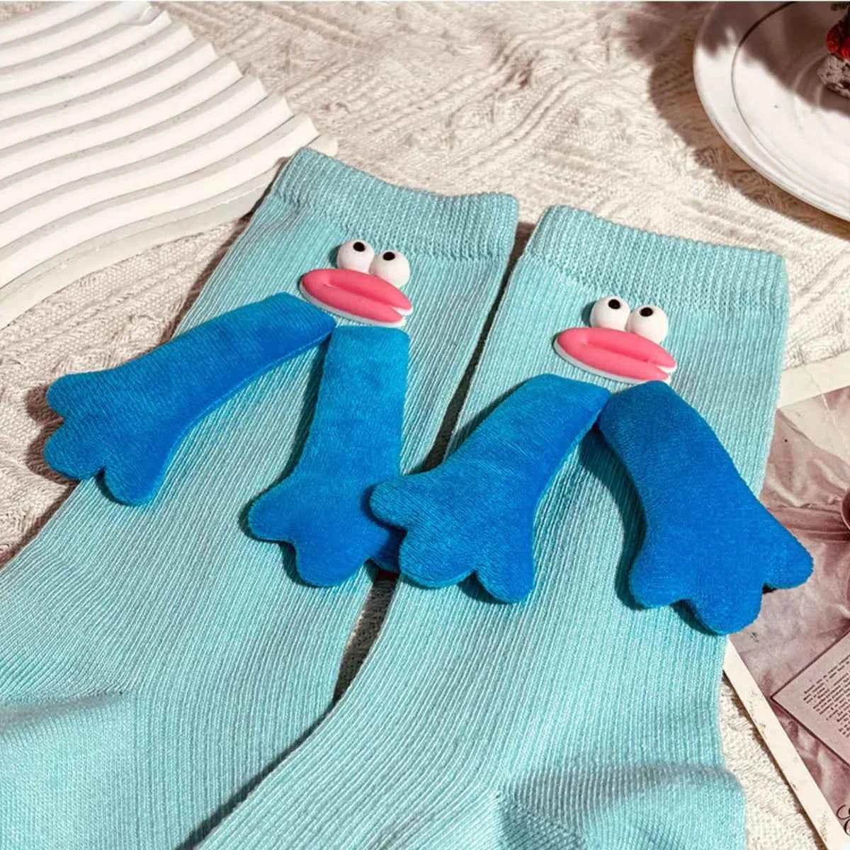 Cartoon Ribbed Knit Crew Socks Pastel Blue One Size 3a4663a7-48d9-43f5-8461-e5adb5c36d5d-Max-Origin