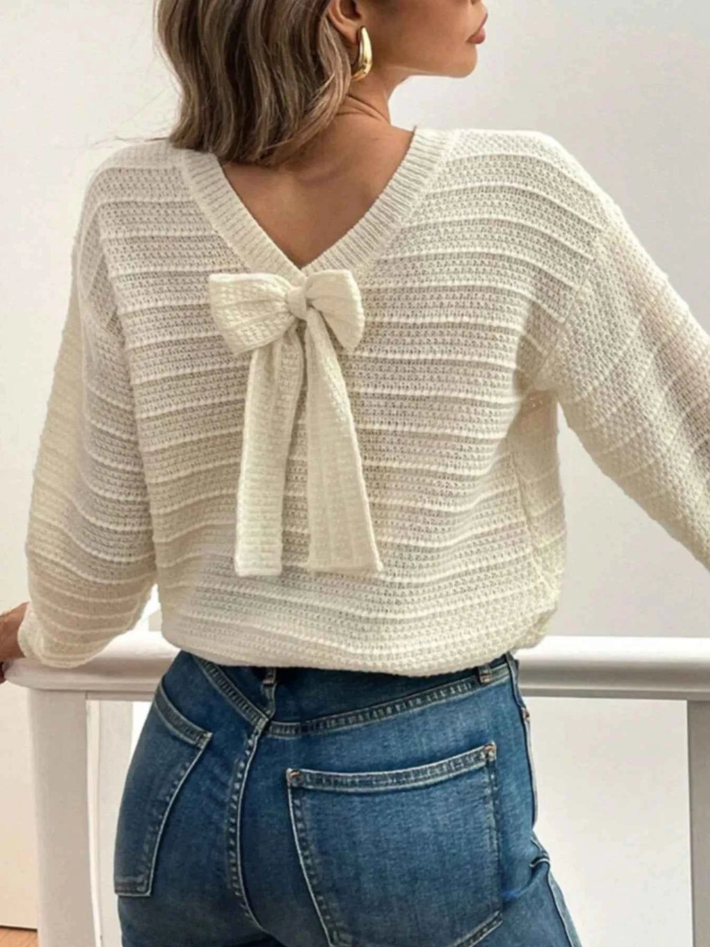 Round Neck Bow-Back Knit Top Beige 3a5a3803-c766-457f-9a28-79d09be110fa-Max-Origin